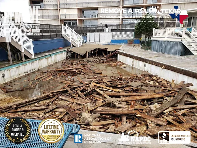Step 1 - Initial condition of commercial pool before removal - Remove A Pool Dallas Fort-Worth Texas - Remove A Pool DFW