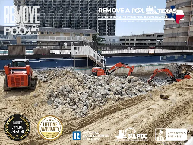 Step 10 - Using equipment to push rocks out of the pool area - Remove A Pool Dallas Fort-Worth Texas - Remove A Pool DFW