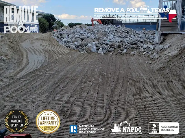 Step 13 - Consolidating debris for disposal during commercial pool removal - Remove A Pool Dallas Fort-Worth Texas - Remove A Pool DFW