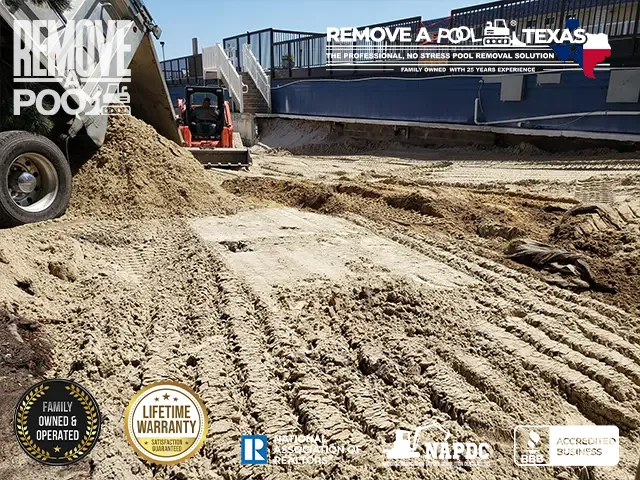 Step 15 - Beginning to lay the first layer of soil in the pool fill-in process - Remove A Pool Dallas Fort-Worth Texas - Remove A Pool DFW