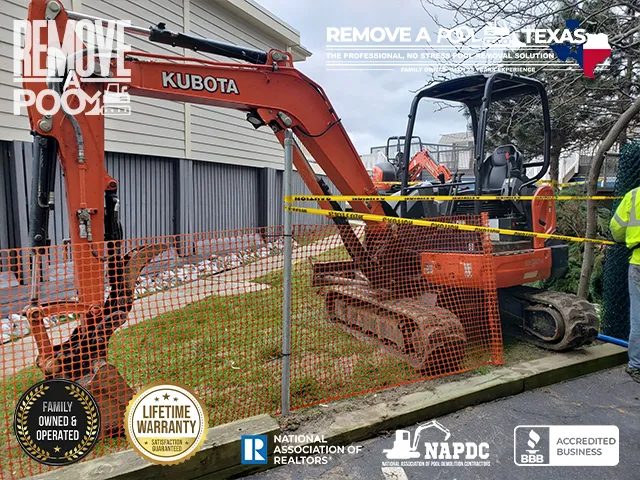 Step 2 - Preparing excavators for commercial pool demolition in Dallas Fort Worth - - Remove A Pool Dallas Fort-Worth Texas - Remove A Pool DFW
