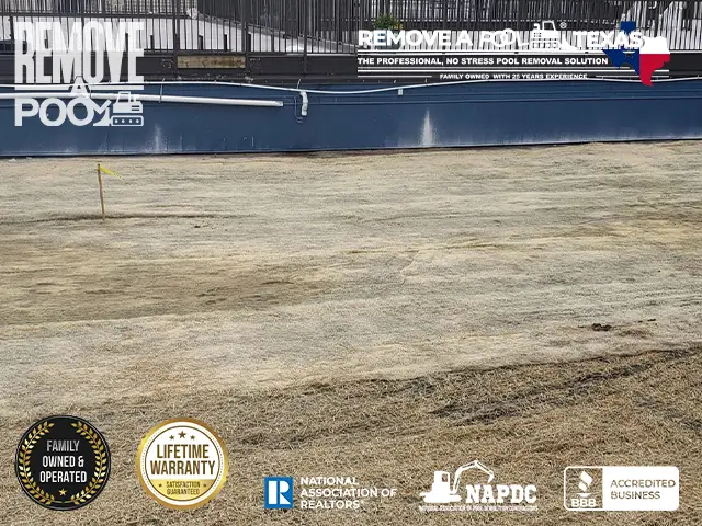 Step 22 - Continuing to spread wheat straw on additional grass-seeded areas - Remove A Pool Dallas Fort-Worth Texas - Remove A Pool DFW