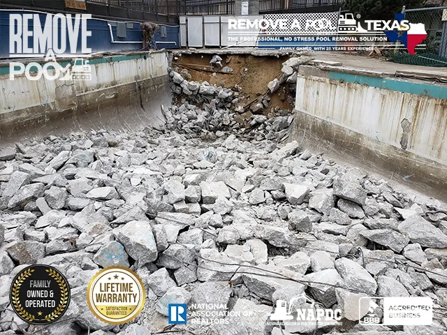 Step 6 - Excavating the deep end of the commercial in-ground pool - Remove A Pool Dallas Fort-Worth Texas - Remove A Pool DFW