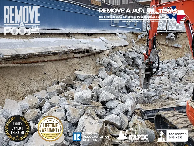 Step 7 - Breaking down the walls of the commercial pool - Remove A Pool Dallas Fort-Worth Texas - Remove A Pool DFW