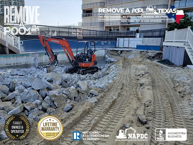 Step 9 -Initiating rock removal in the commercial pool area - Remove A Pool Dallas Fort-Worth Texas - Remove A Pool DFW